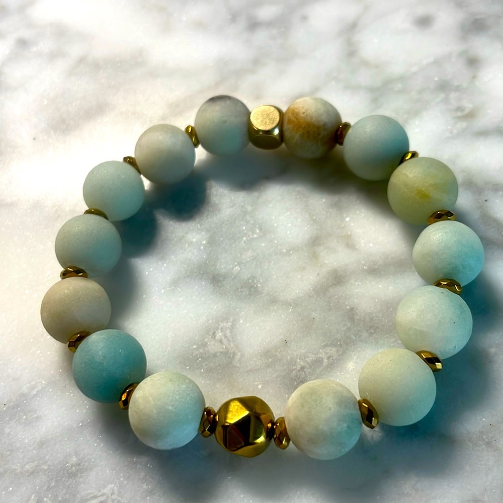 Amazonite Matt with gold hematite bracelet